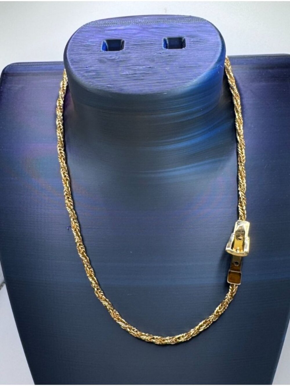 VTG Gold Tone Braided Foxtail Chain Statement Necklace Working Buckle Closure